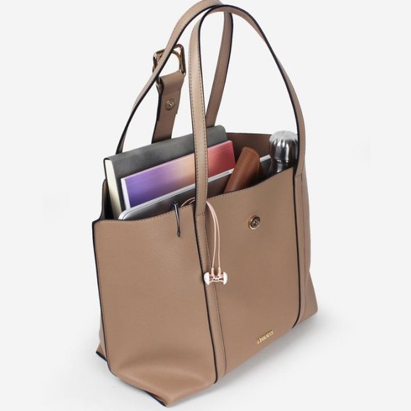 NWT Tan Vegan Leather Tote Shoulder Bag Handbag - Picture 5 of 6